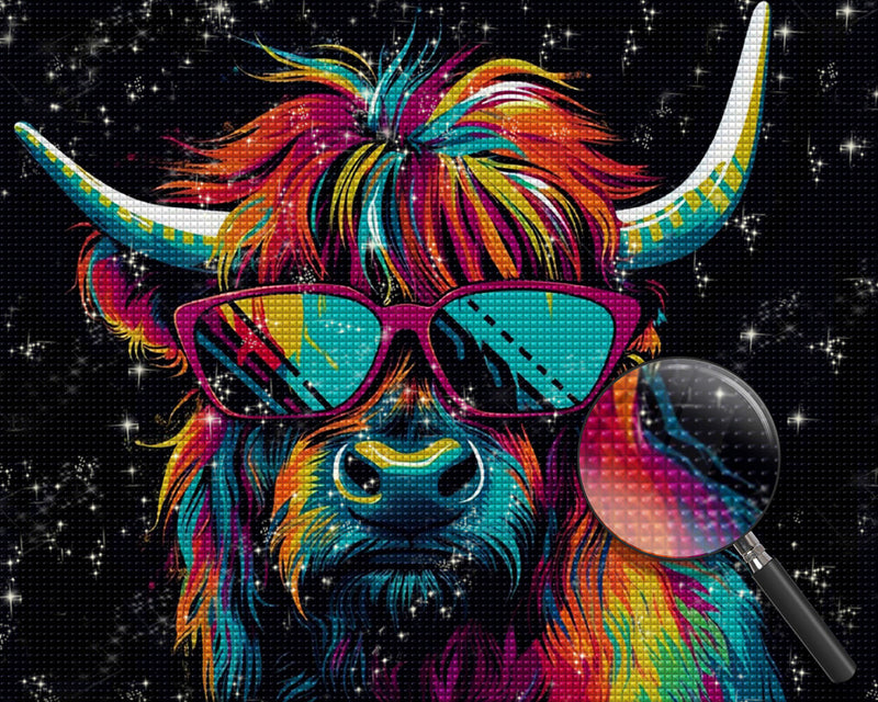 Highland Cow with Glasses Diamond Painting