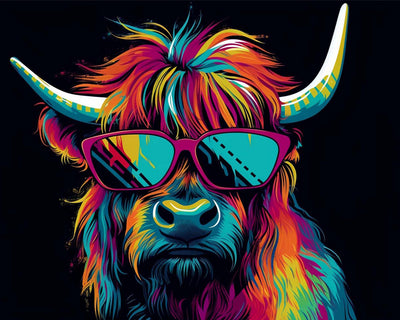 Highland Cow with Glasses Diamond Painting