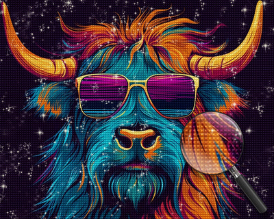 Highland Cow with Purple Glasses Diamond Painting