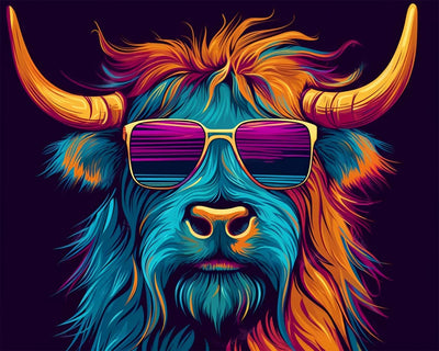 Highland Cow with Purple Glasses Diamond Painting