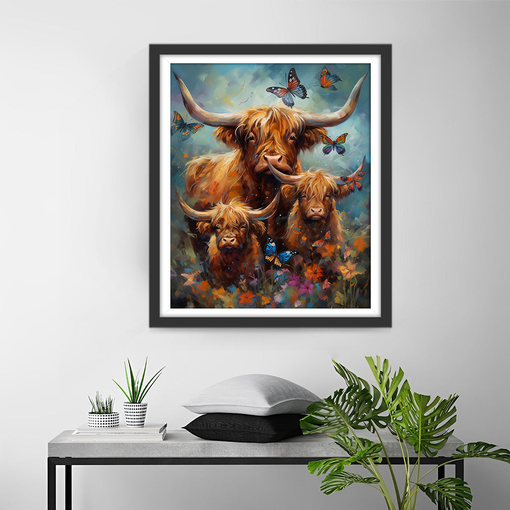 Highland Cows and Butterflies Diamond Painting