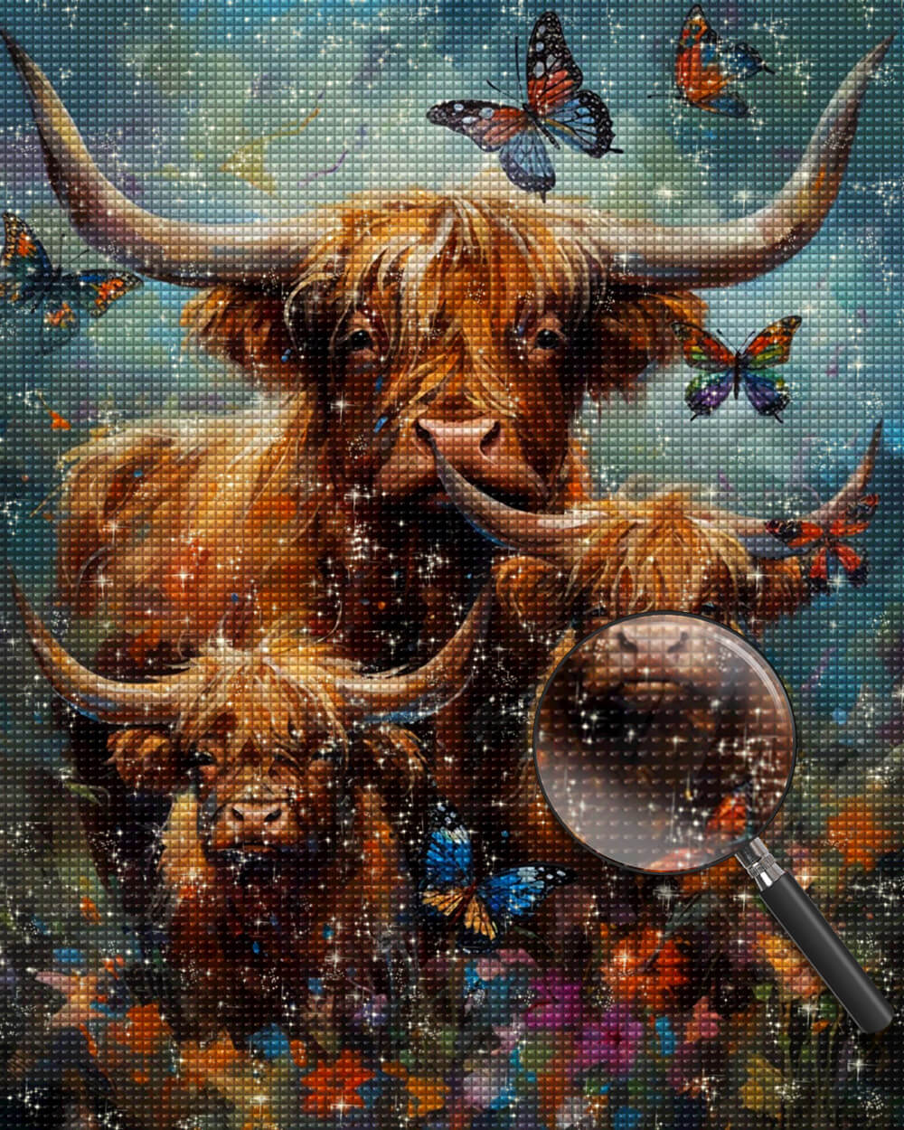 Highland Cows and Butterflies Diamond Painting