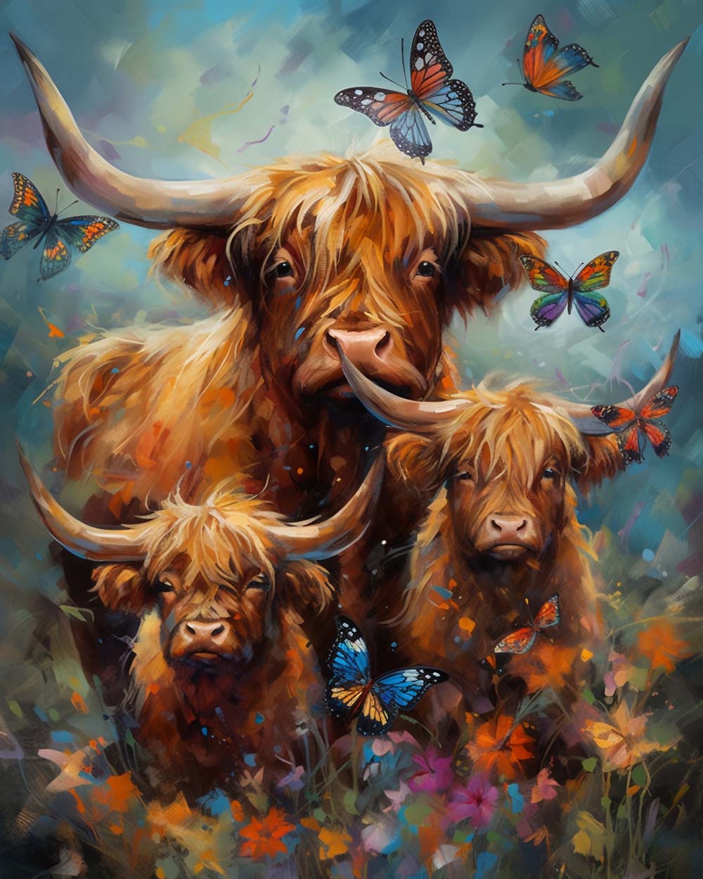 Highland Cows and Butterflies Diamond Painting