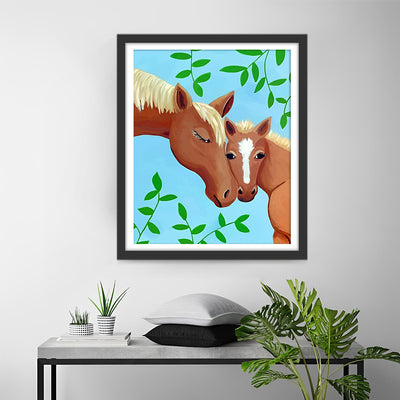 Horse Couple and Leaves Diamond Painting