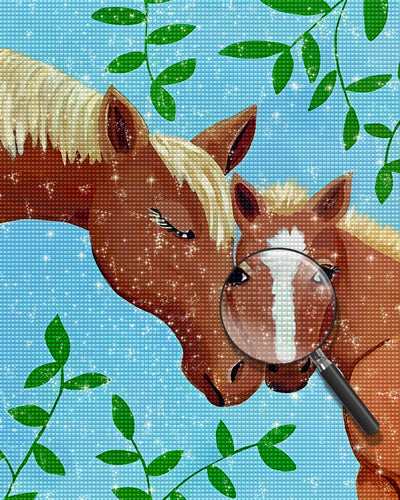 Horse Couple and Leaves Diamond Painting