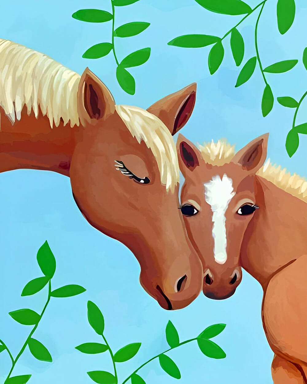 Horse Couple and Leaves Diamond Painting