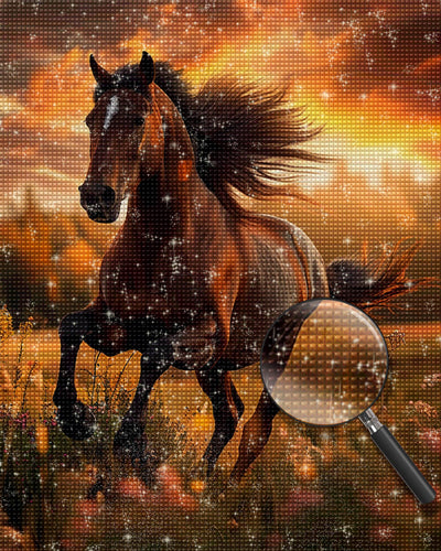 Horse Runs on Grass Diamond Painting