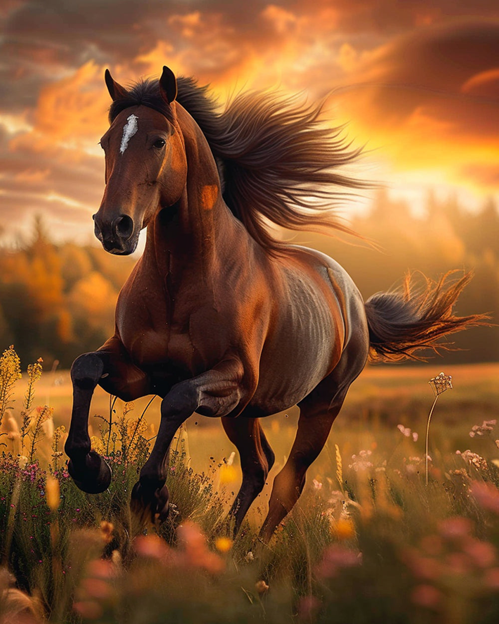 Horse Runs on Grass Diamond Painting