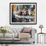 Horses Running in Forest River Diamond Painting