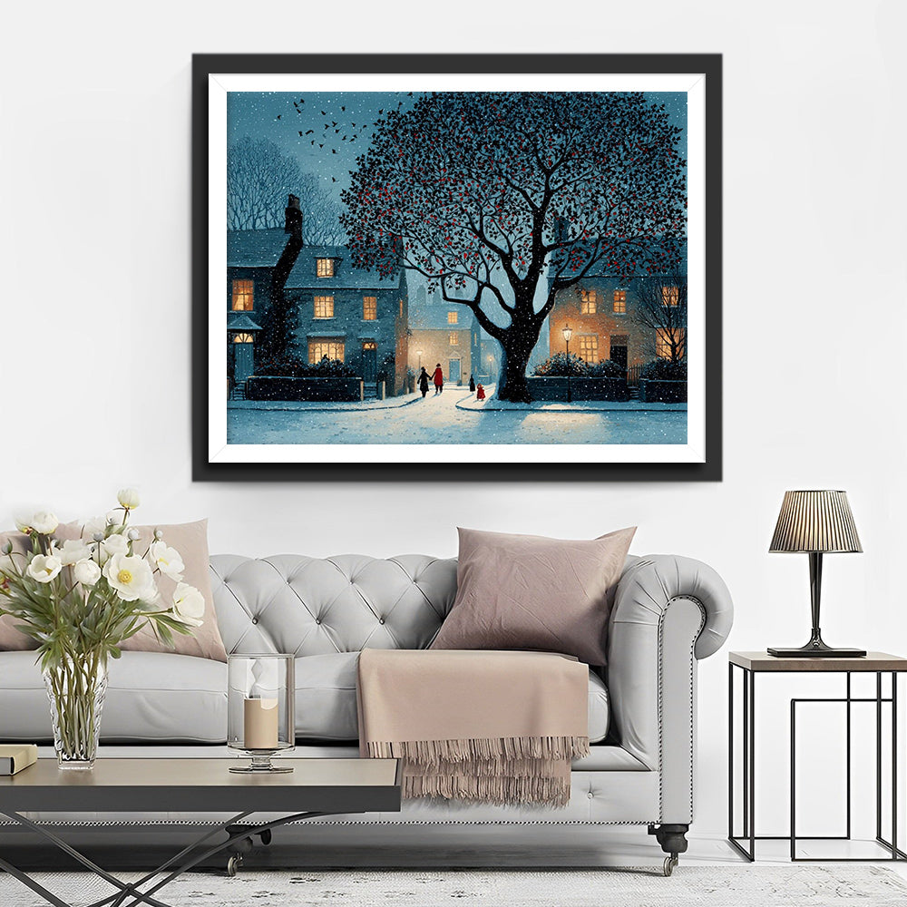 Houses and a Huge Persimmon Tree in the Snow Diamond Painting
