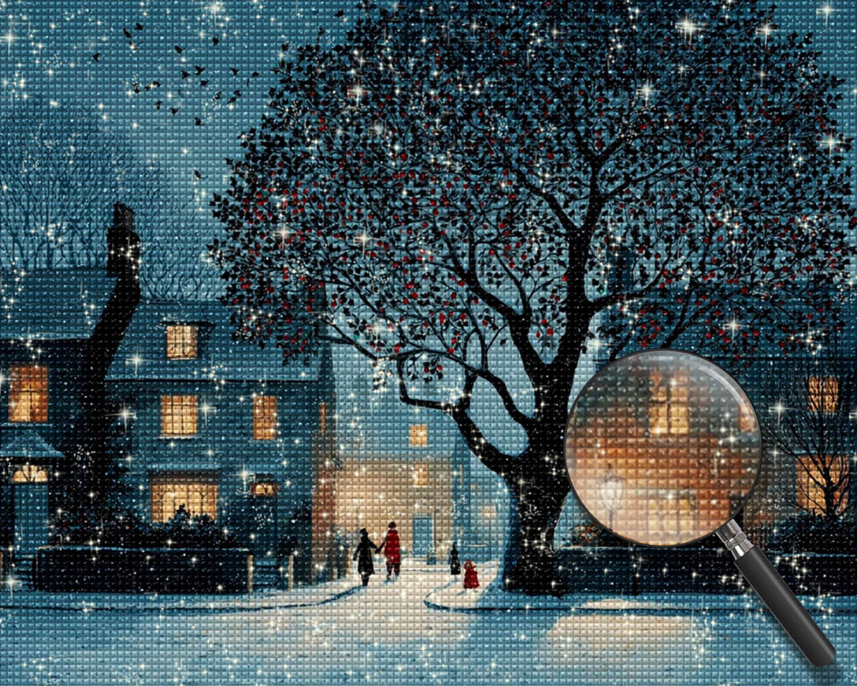 Houses and a Huge Persimmon Tree in the Snow Diamond Painting