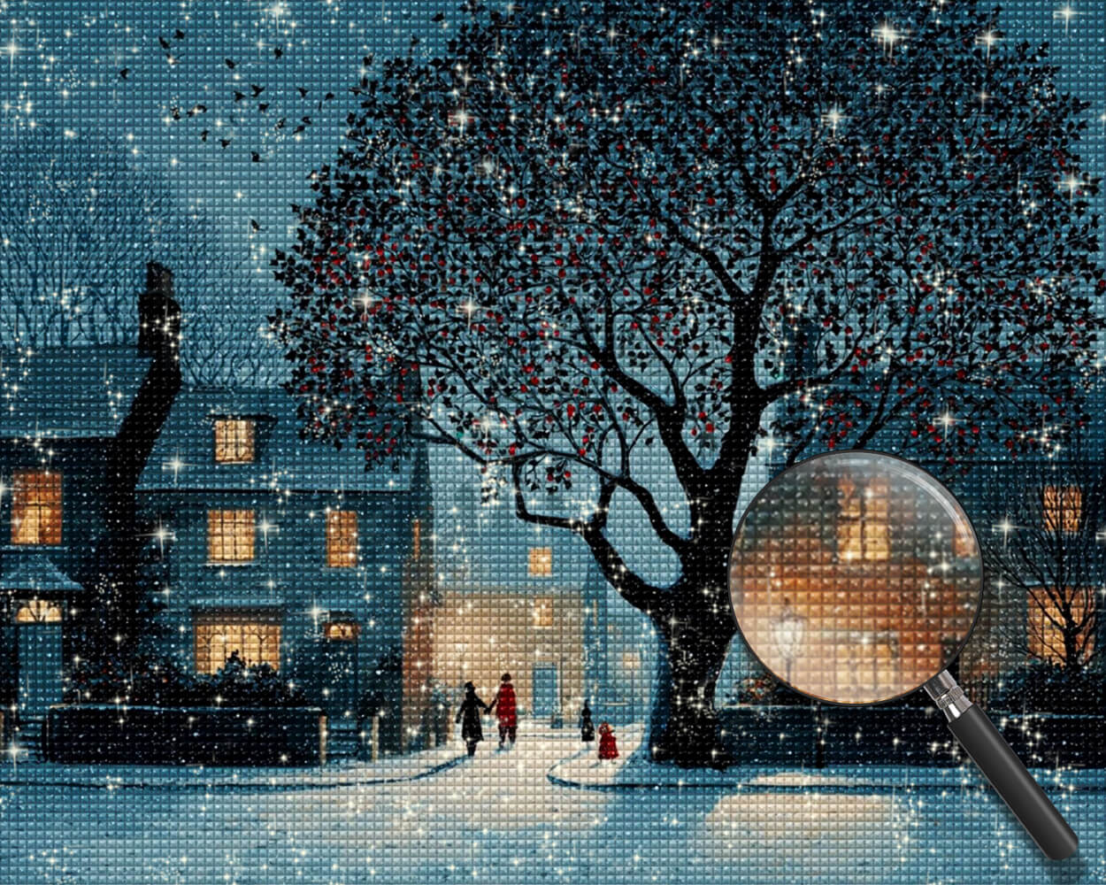 Houses and a Huge Persimmon Tree in the Snow Diamond Painting