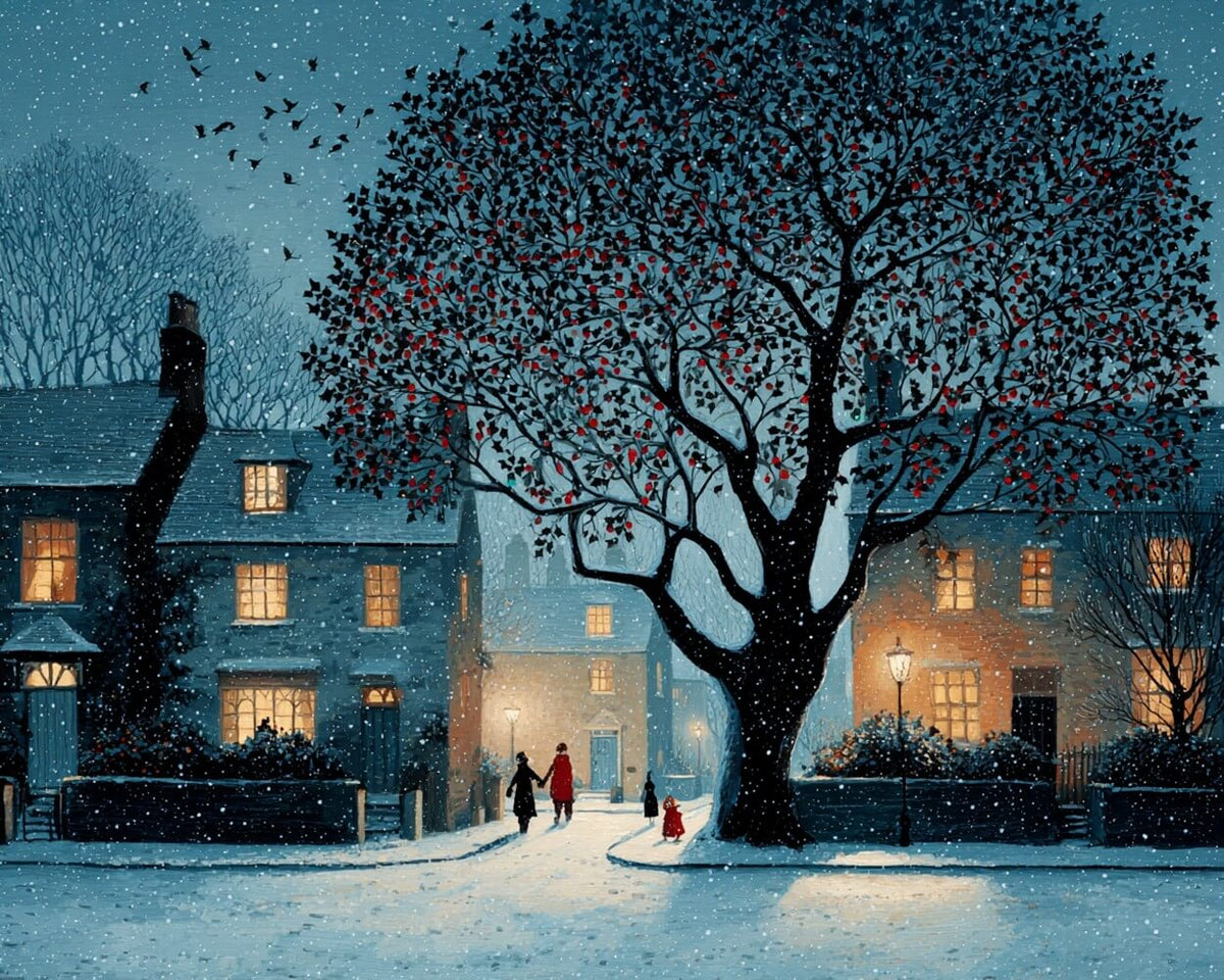 Houses and a Huge Persimmon Tree in the Snow Diamond Painting
