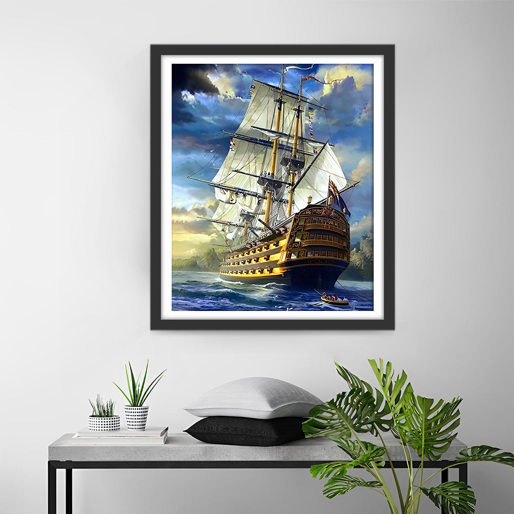 Huge White Sailboat on the Sea Diamond Painting
