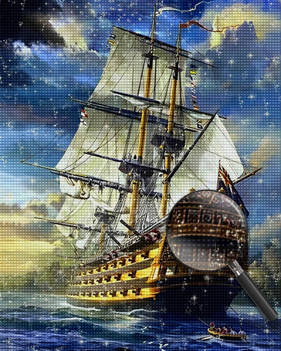 Huge White Sailboat on the Sea Diamond Painting