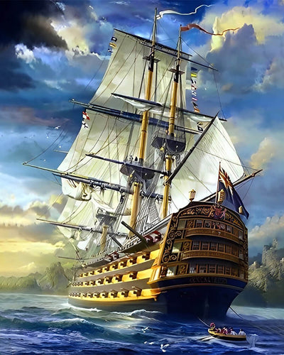 Huge White Sailboat on the Sea Diamond Painting