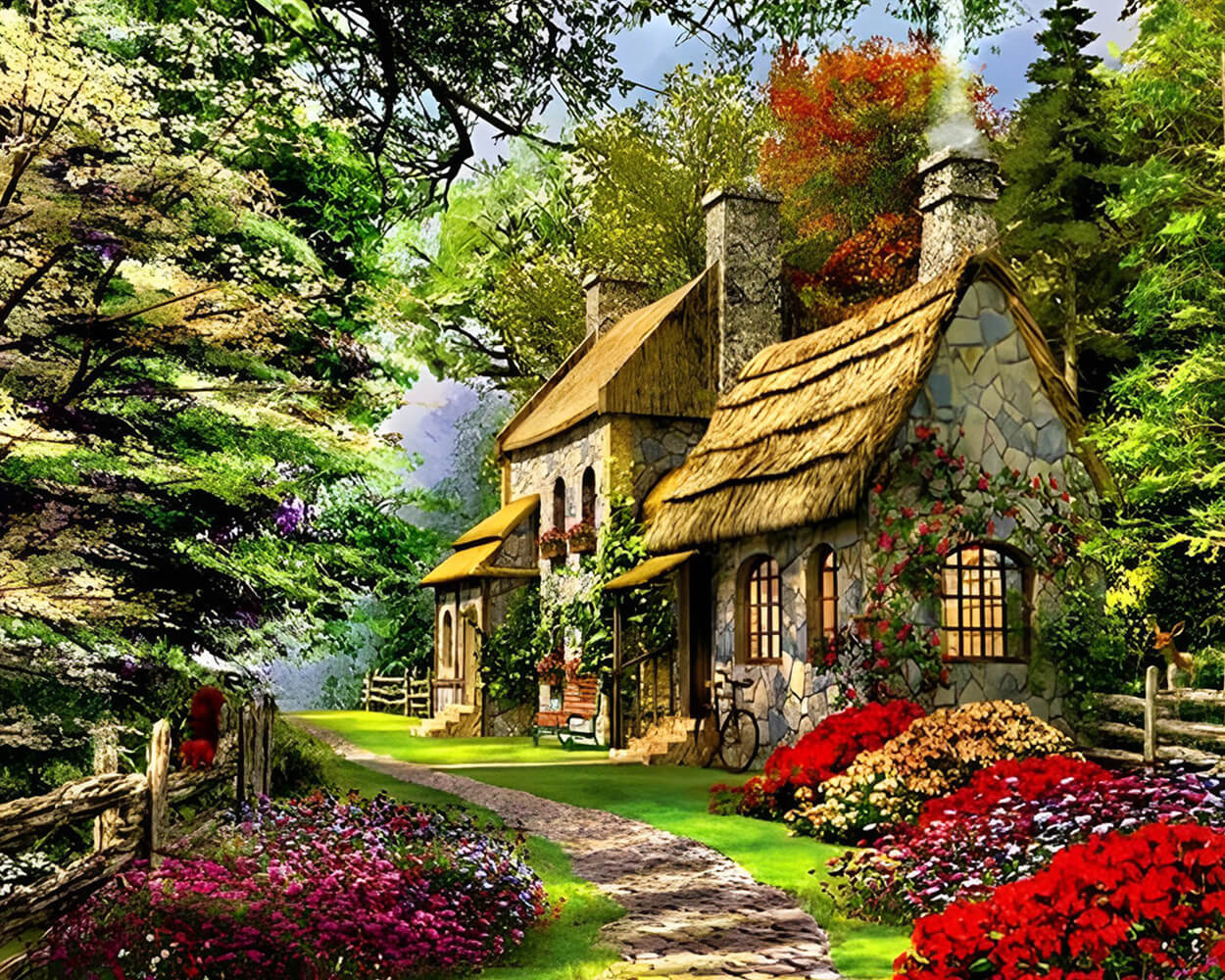 Hut in Spring Garden Diamond Painting