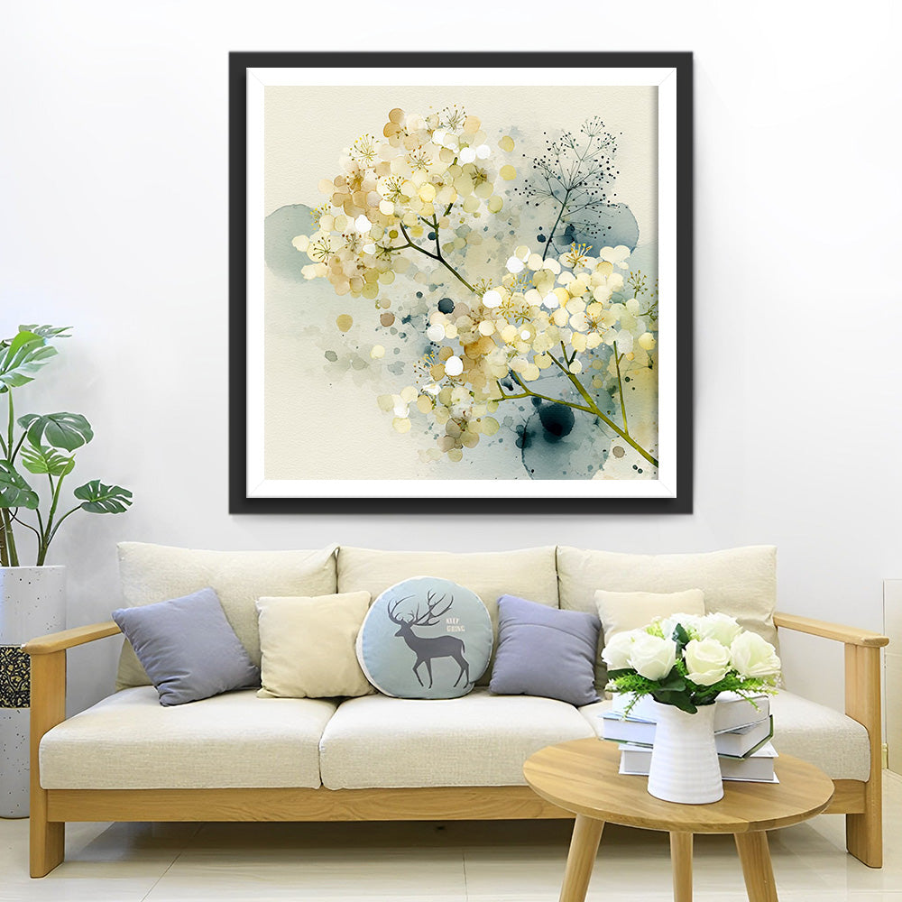 Hydrangea Flowers in Ink Painting Diamond Painting