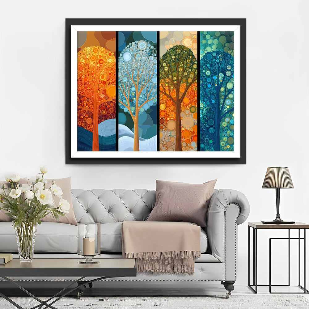 Klimt-Style Abstract Four-Season Trees Diamond Painting