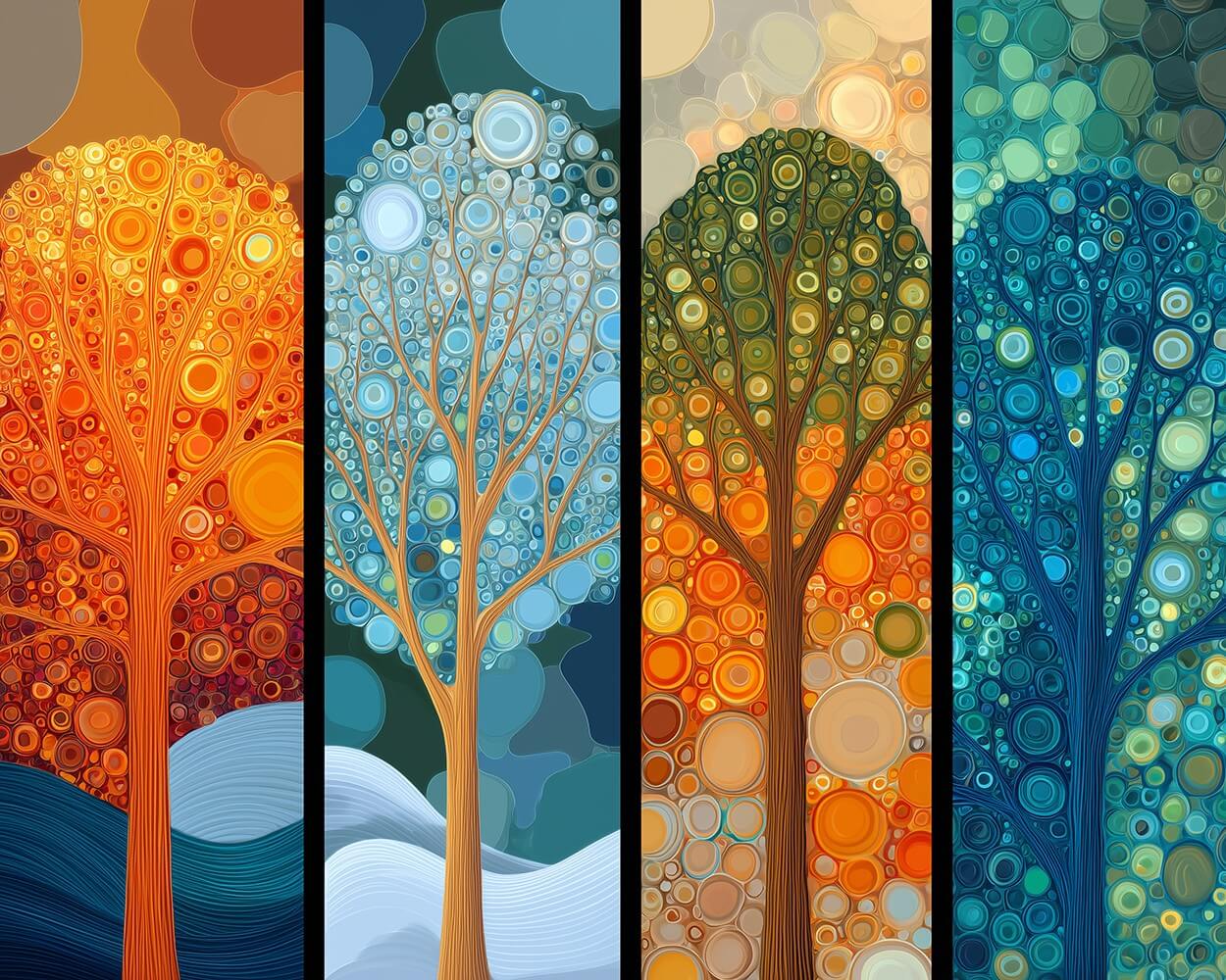 Klimt-Style Abstract Four-Season Trees Diamond Painting