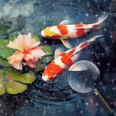 Koi and Pink Flower in the Pond Diamond Painting