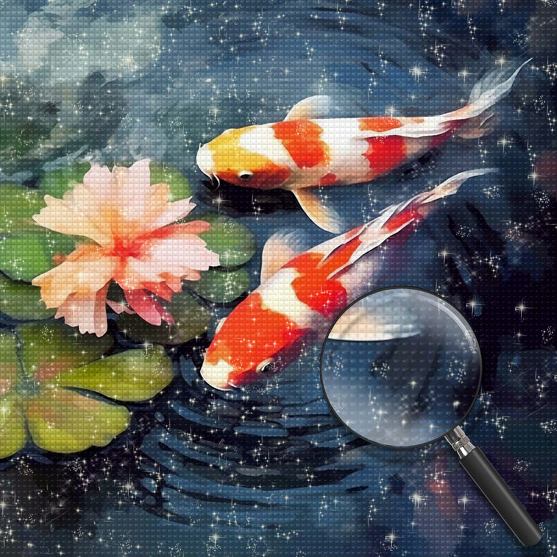 Koi and Pink Flower in the Pond Diamond Painting