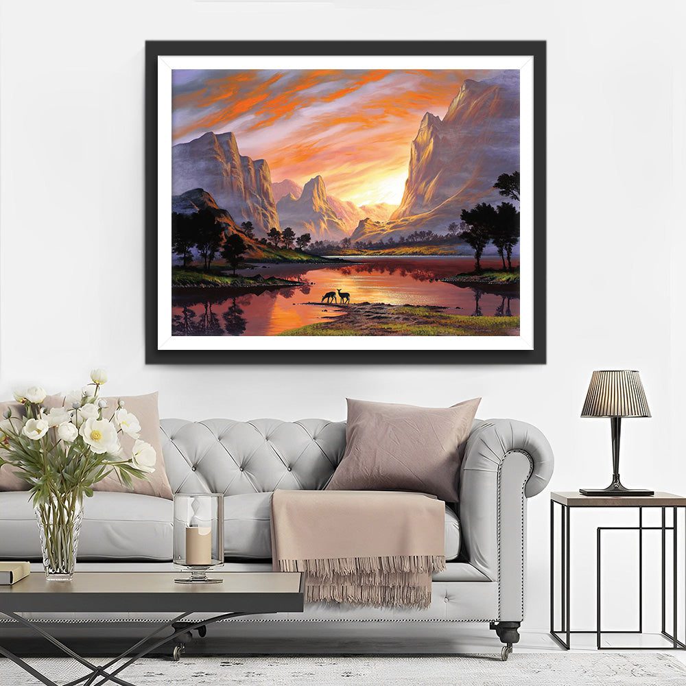 Lake and Mountains at Sunset Diamond Painting