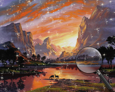 Lake and Mountains at Sunset Diamond Painting