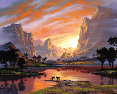 Lake and Mountains at Sunset Diamond Painting