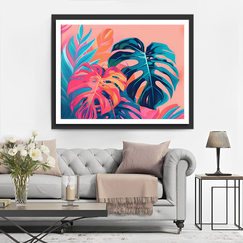 Leaves on Pink Background Diamond Painting