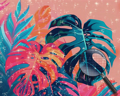 Leaves on Pink Background Diamond Painting