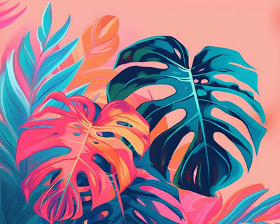 Leaves on Pink Background Diamond Painting