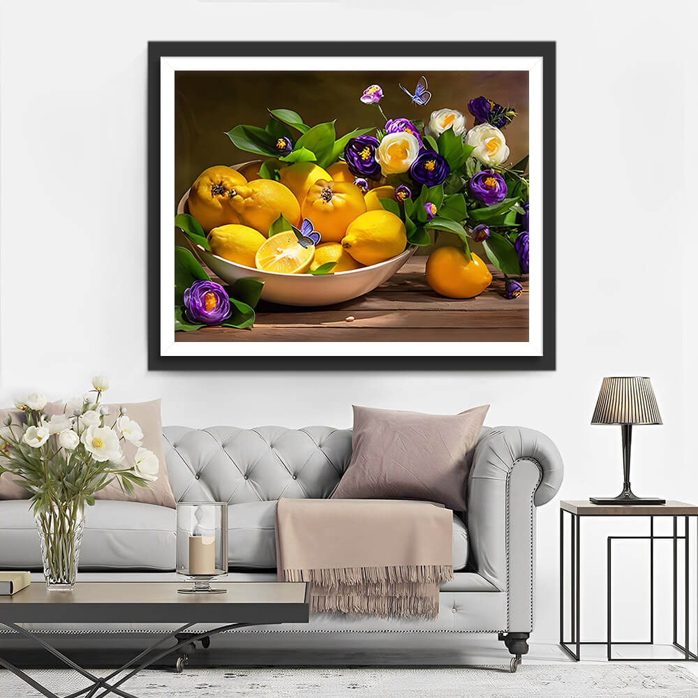 Lemons and Purple Flowers Diamond Painting