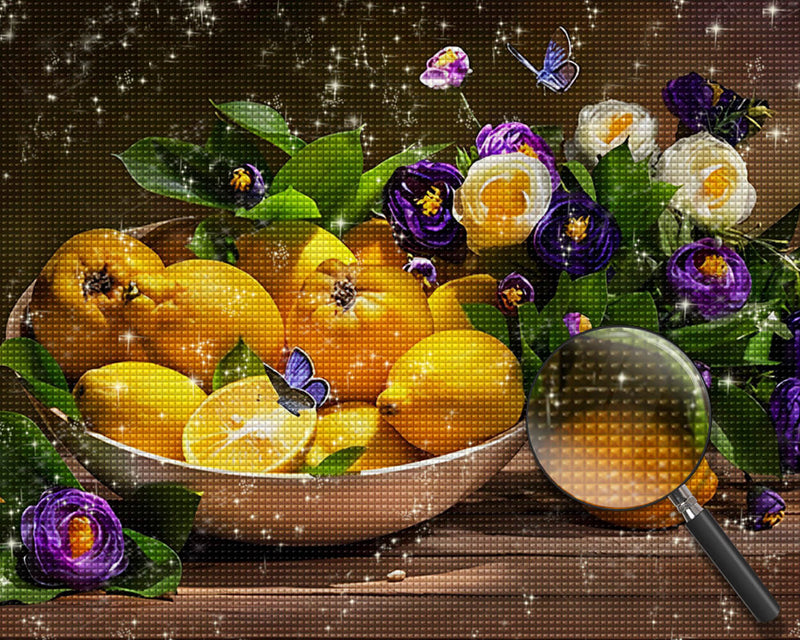 Lemons and Purple Flowers Diamond Painting