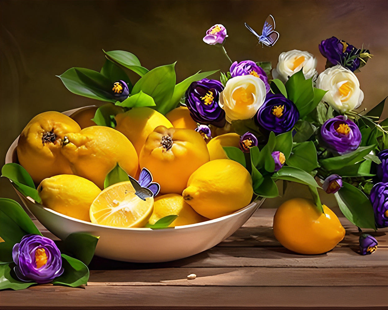 Lemons and Purple Flowers Diamond Painting