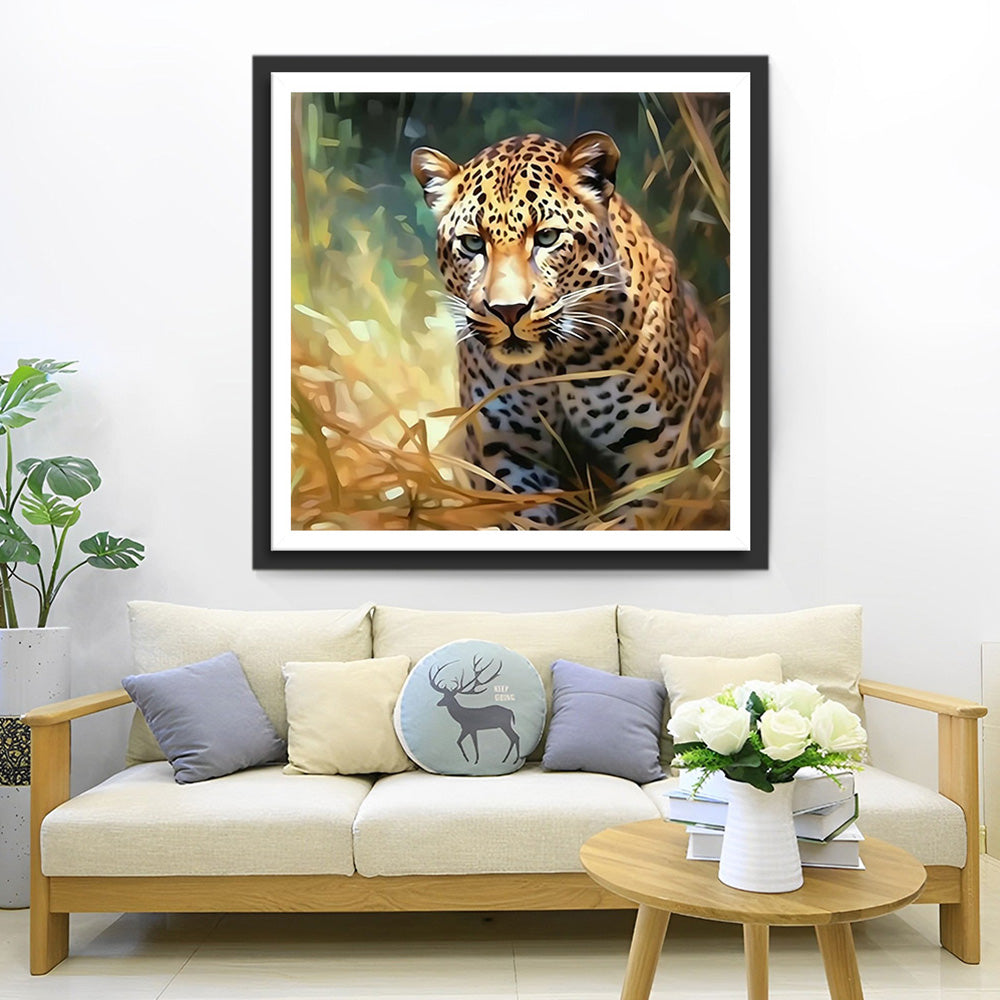 Leopard in Dry Grass Diamond Painting