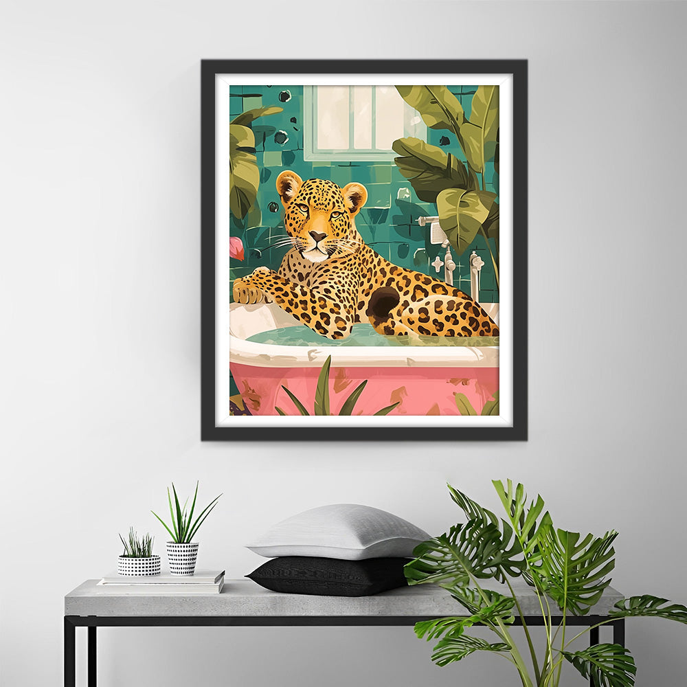 Leopard in the Bathtub Diamond Painting