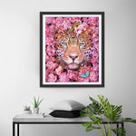 Leopard Surrounded by Pink Flowers Diamond Painting