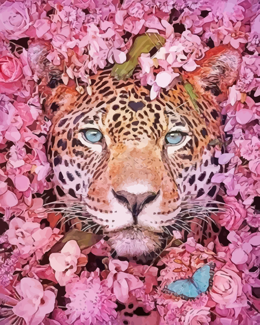 Leopard Surrounded by Pink Flowers Diamond Painting