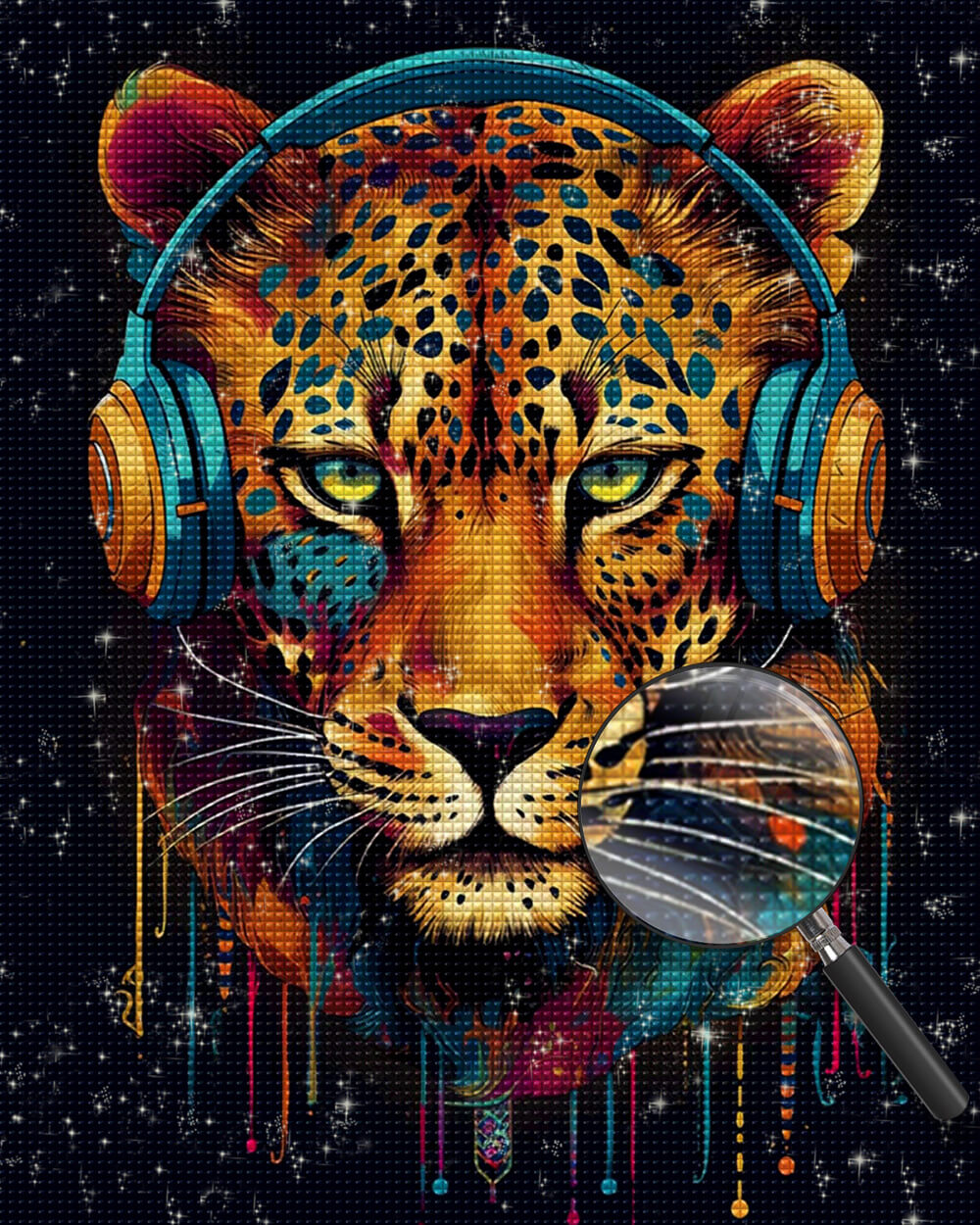Leopard with Headphones Diamond Painting