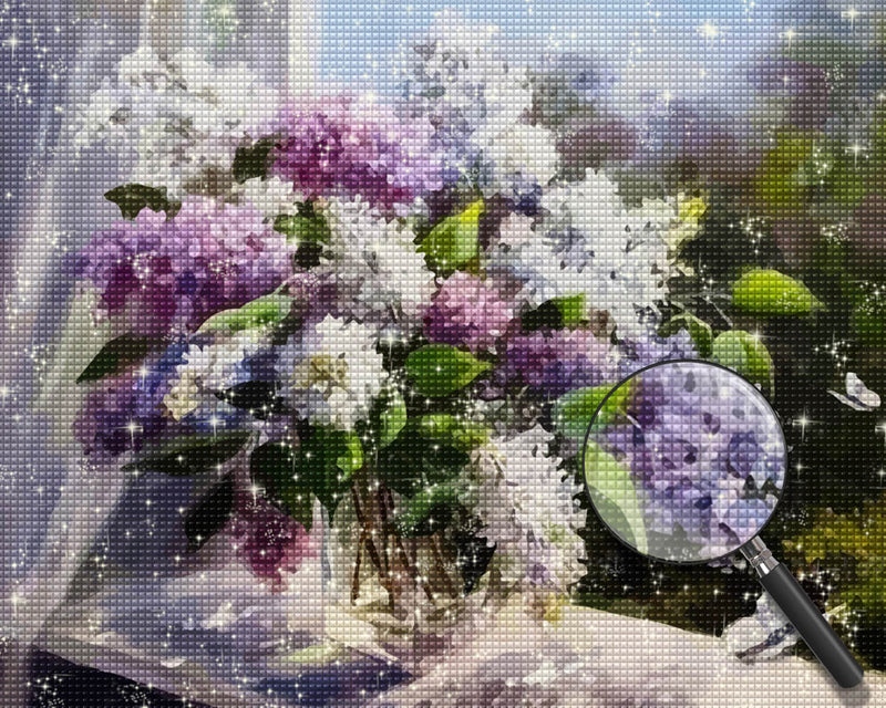 Lilac Bouquet on the Windowsill Diamond Painting
