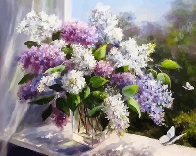 Lilac Bouquet on the Windowsill Diamond Painting