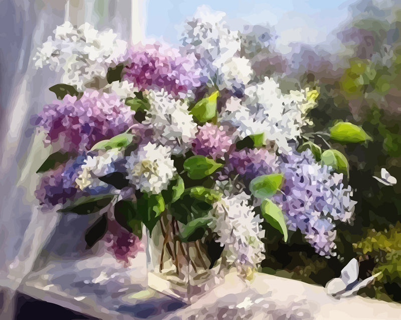 Lilac Bouquet on the Windowsill Diamond Painting