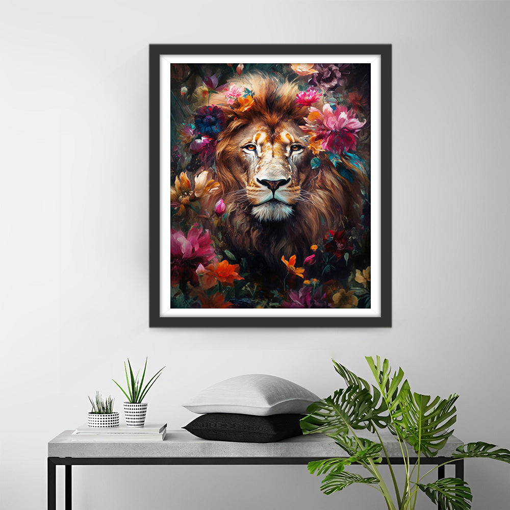 Lion and Flowers Diamond Painting