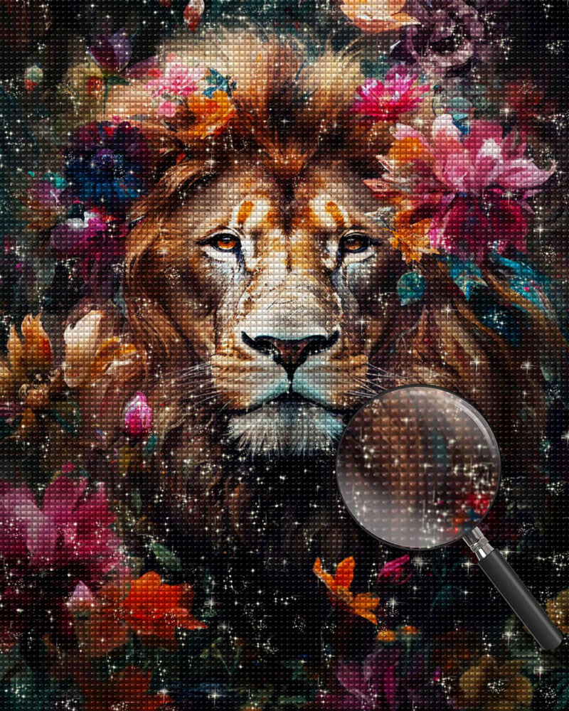 Lion and Flowers Diamond Painting