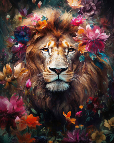 Lion and Flowers Diamond Painting