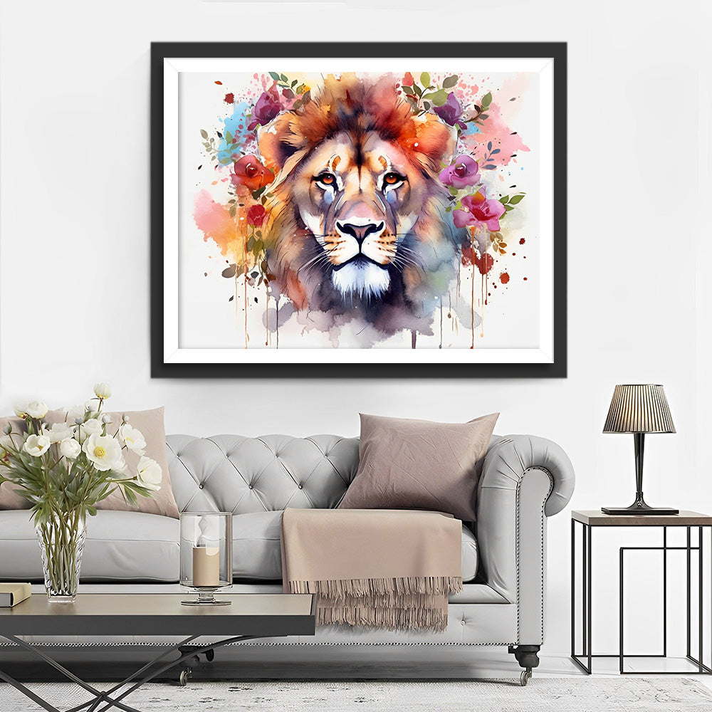 Lion with Flowers Diamond Painting