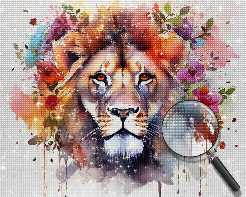 Lion with Flowers Diamond Painting