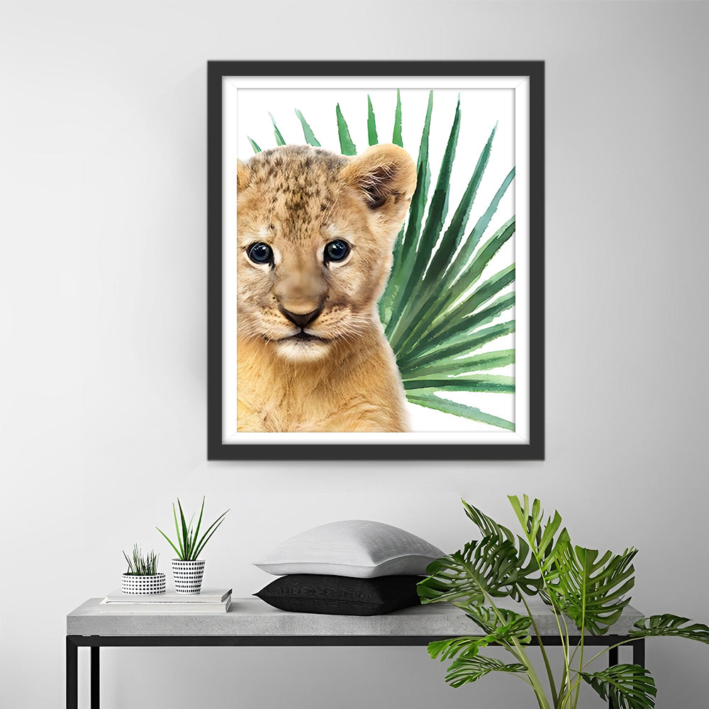 Little Leopard and Green Leaf Diamond Painting