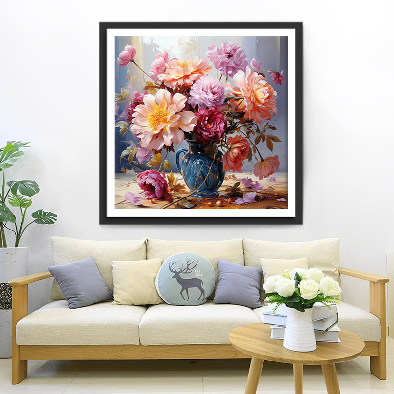 Lush Chrysanthemums in a Green Vase Diamond Painting